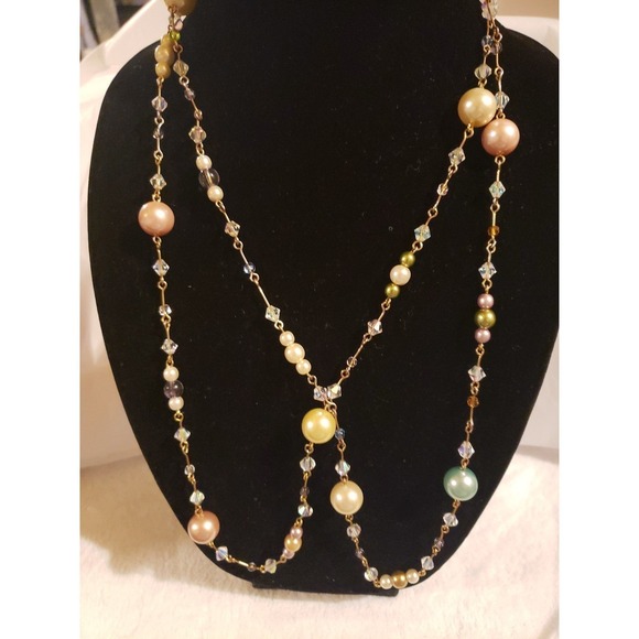 Joan Rivers Signed, Retired Pastel Pearl and Crystal Long Necklace - Picture 3 of 5